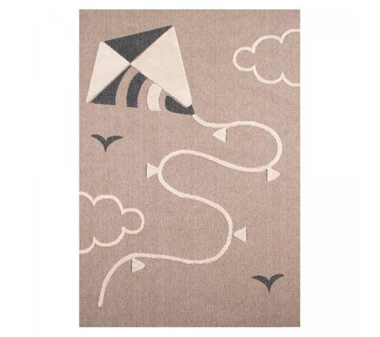 Tapis Enfant 160x230 Rectangle Tissé Beige Et Blanc Cerfvolant