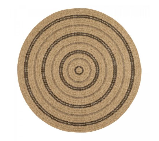 Tapis Salon 160x160 Rond Jute Art 5 Beige, Noir