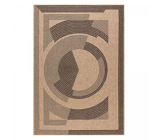 Tapis Extérieur 120x170 Tissé Kilim Beige Et Noir Jute Art 7