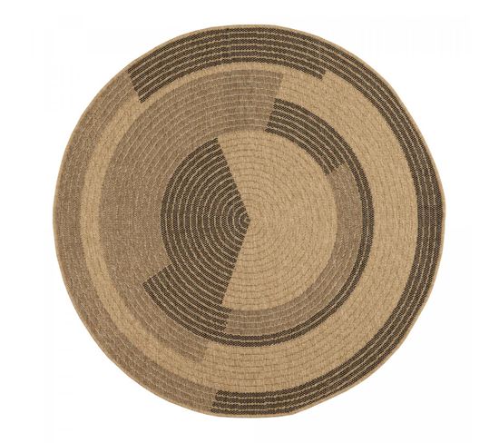 Tapis Extérieur Ø160cm Rond Tissé Kilim Beige Et Noir Jute Art 7