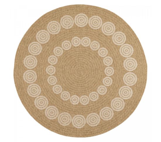 Tapis Exterieur 120x120 Rond Jute Art 8 Beige, Noir