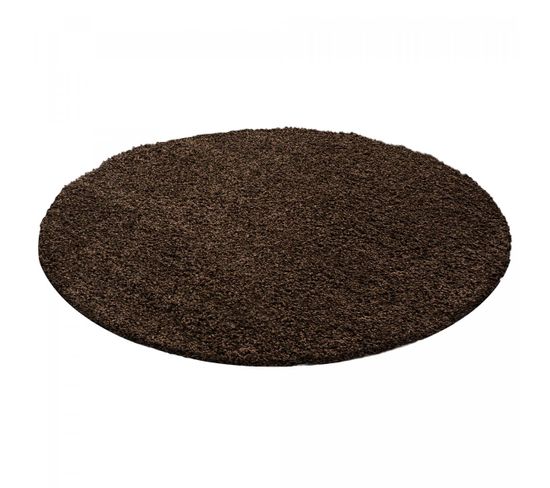 Tapis Shaggy 80x80 Rond Uni L Marron