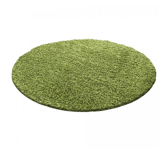 Tapis Poils Longs Shaggy Ø120cm Rond Tissé Vert Motif Uni Uni L