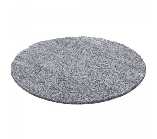 Tapis Poils Longs Shaggy Ø120cm Rond Tissé Gris Motif Uni Uni L