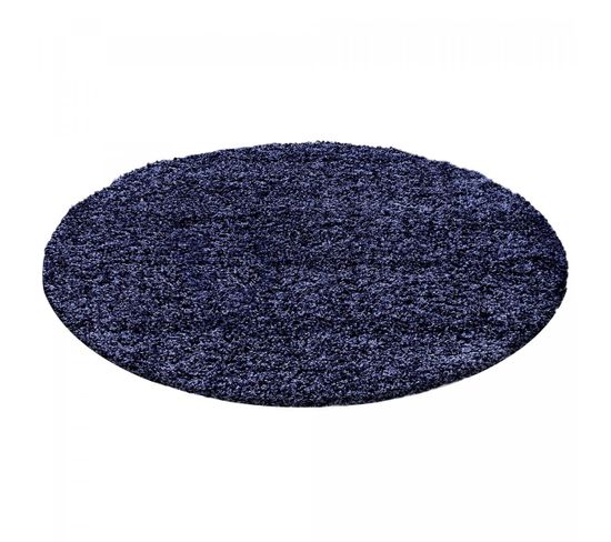 Tapis Poils Longs Shaggy Ø160cm Rond Tissé Bleu Marine Motif Uni Uni L