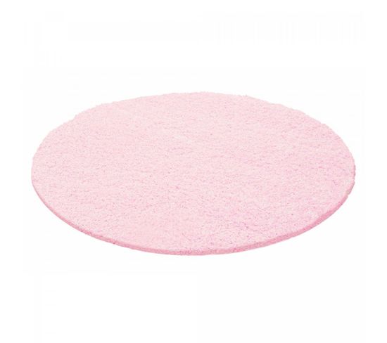 Tapis Shaggy 160x160 Rond Uni L Rose