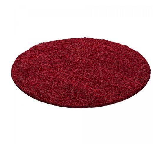 Tapis Shaggy 160x160 Rond Uni L Rouge