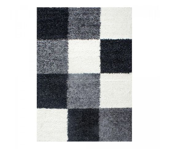 Tapis Shaggy 60x110 Carré à Gris, Noir, Crème