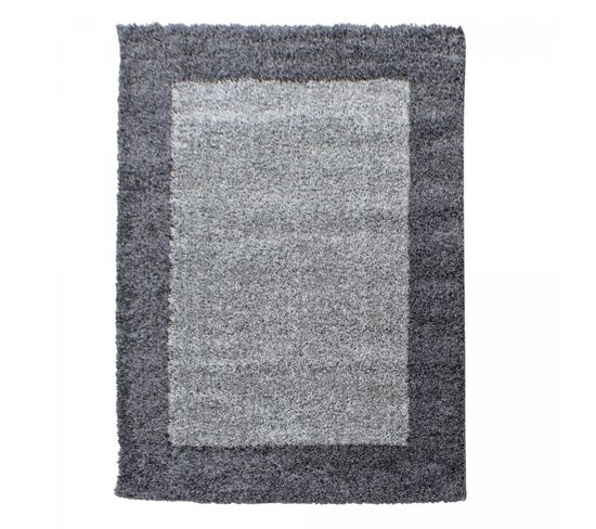 Tapis Poils Longs Shaggy 160x230 Rectangle Tissé Gris Clair Et Gris Foncé