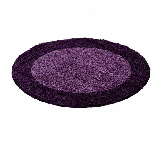 Tapis Shaggy 120x120 Rond Bordure Violet, Pourpre