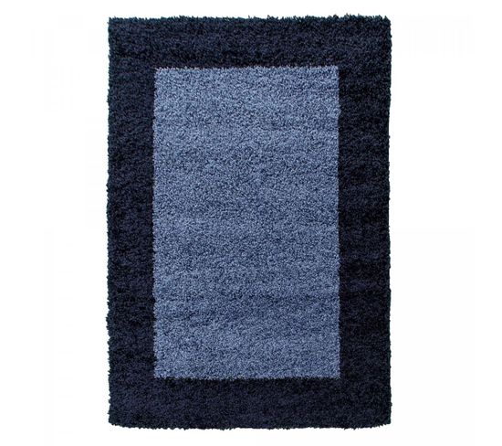 Tapis Poils Longs Shaggy 80x150 Rectangle Tissé Bleu Et Bleu Foncé