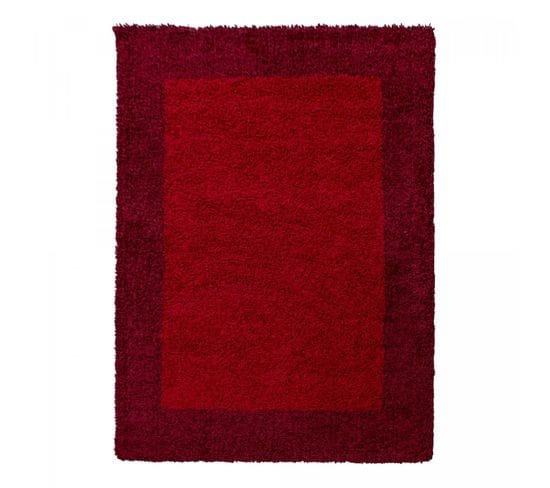 Tapis Poils Longs Shaggy 60x110 Rectangle Tissé Rouge Clair Et Rouge Foncé