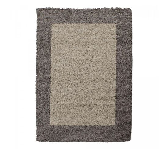 Tapis Poils Longs Shaggy 60x110 Rectangle Tissé Beige Et Taupe Motif Simple