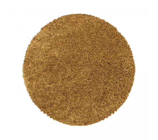 Tapis Poils Longs Shaggy Ø80cm Rond Tissé Or Motif Uni Uni I