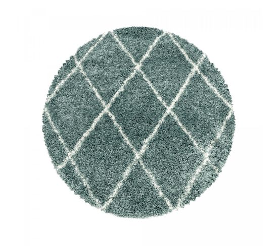 Tapis Berbère Rond Ø80cm Tissé Motif Losange Shaggy à Bleu