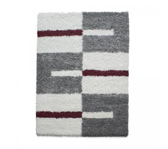 Tapis Shaggy 280x370 Rectan Gris, Crème, Rouge