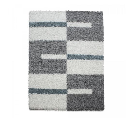 Tapis Shaggy 280x370 Rectan Gris, Crème, Turquoise