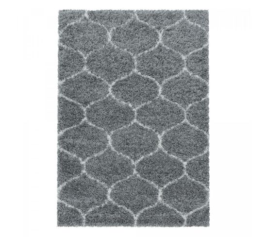 Tapis Shaggy 200x290 Rectangle Tissé Gris Et Crème Motif Scandinave Scandinav A