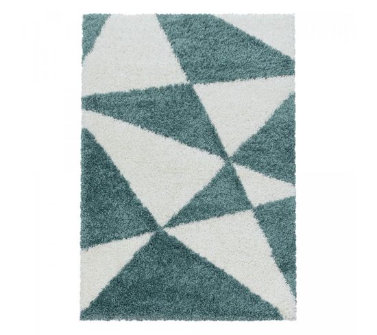 Tapis Shaggy 280x370 Triangle à Vert, Crème