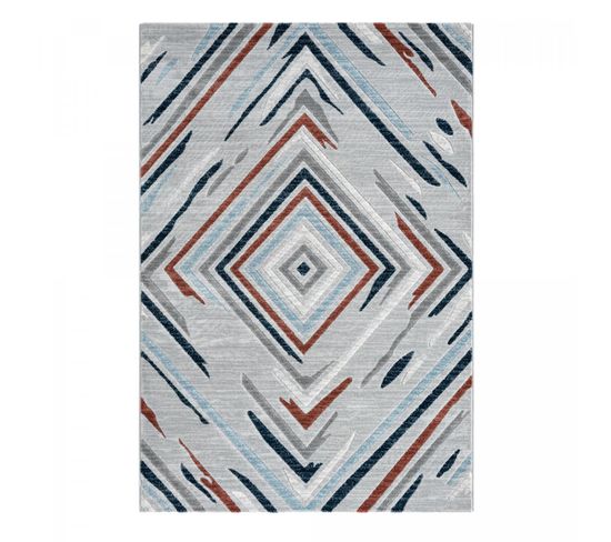 Tapis Chambre 150x220 Tissé Orange Et Bleu Rectangle Motif Géométrique Solga E