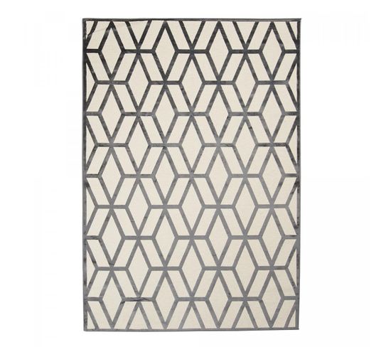 Tapis Chambre 120x160 Tissé En Viscose Crème Et Noir Rectangle Motif Scandinave