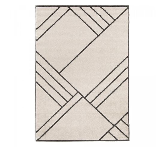 Tapis Chambre 120x170 Tissé Beige Et Noir Rectangle Motif Géométrique Contetri