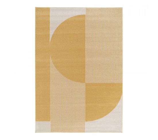 Tapis Salon 160x230 Tissé Beige Et Jaune Rectangle Motif Géométrique Contuni