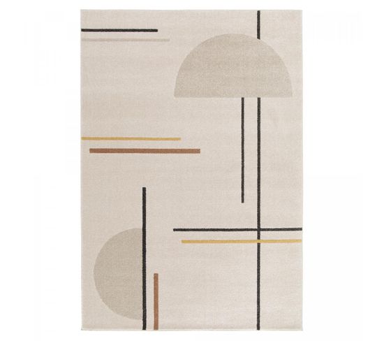 Tapis Salle à Manger 160x230 Tissé Beige Et Jaune Motif Géométrique