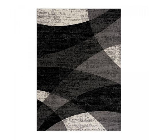 Tapis Cuisine 140x200 Tissé Noir Rectangle Motif Géométrique Faldo