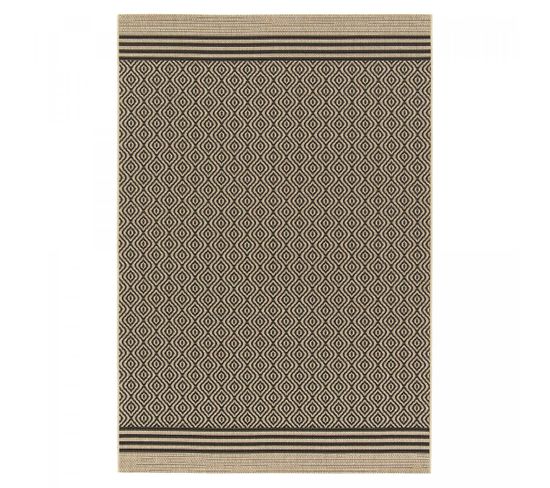 Tapis Kilim 120x170 Rectangle Tissé Noir Et Beige Motif Ethnique Lona 2