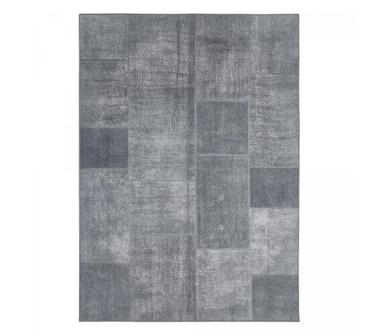 Tapis Salon 155x230 Tissé Gris Et Bleu Rectangle Motif Faux Uni Nikal