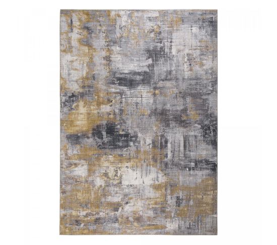 Tapis Chambre 120x170 Tissé Gris Et Jaune Rectangle Motif Faux Uni Nikol