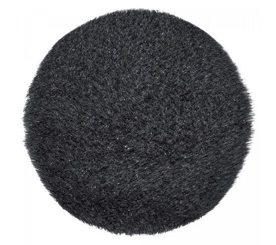 Tapis Shaggy Ø100cm Rond Tufté Gris Foncée Motif Uni Lavent