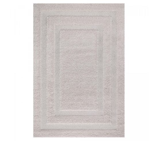 Tapis Chambre 120x160 Tissé Beige Rectangle Motif Faux Uni Koula