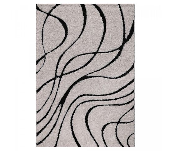 Tapis Shaggy 160x220 Pouda Crème, Noir