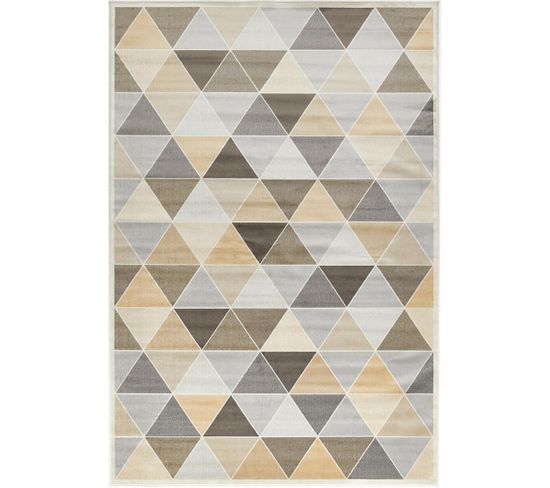 Tapis Salon 160x230 Tissé En Laine Beige Rectangle Motif Géométrique Tria