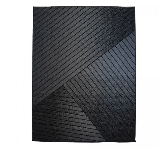 Tapis Salon 200x290 Tissé Noir Et Gris Rectangle Motif Géométrique Af1 Heddal