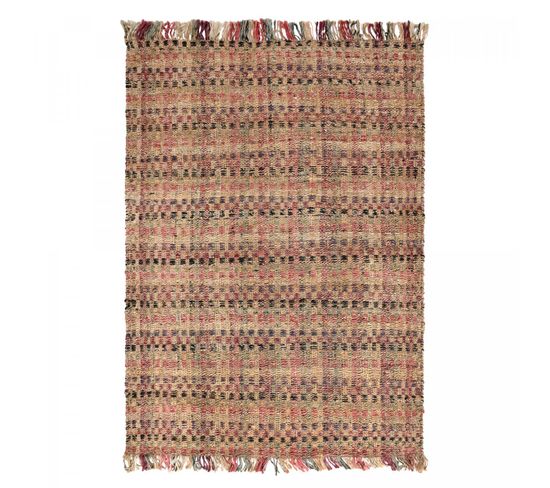 Tapis Jute 200x290 Square Beige, Bordeaux, Noir