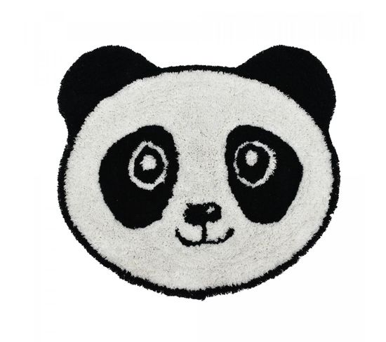 Tapis Enfant 100x100 Rond Panda 100% Bio Blanc, Noir