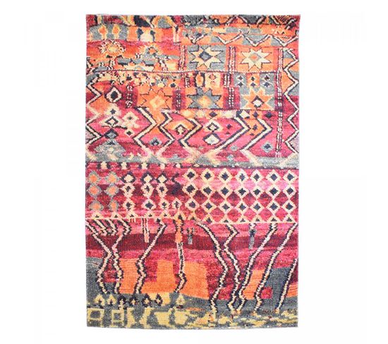 Tapis Extérieur 200x280 Tissé Kilim Rouge Et Orange Ext Fesa