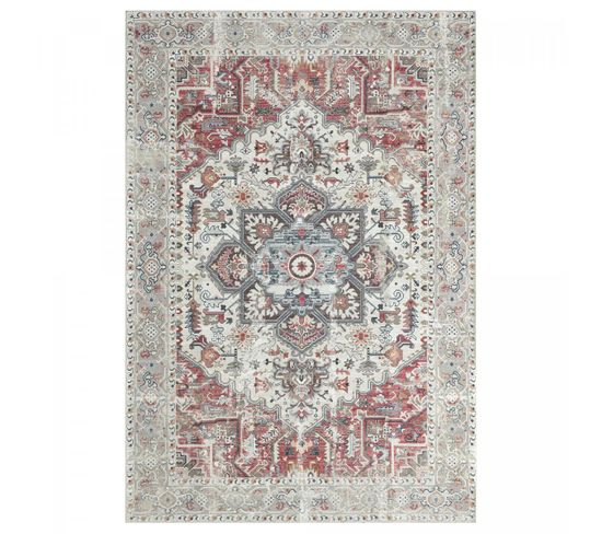 Tapis Orient 80x150 Rectangle Crème Tissé En Coton Motif Classique Tayma