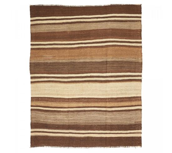 Authentique Tapis D'orient 177x201 Kilim Fait Main En Laine Marron Et Beige Antik 5