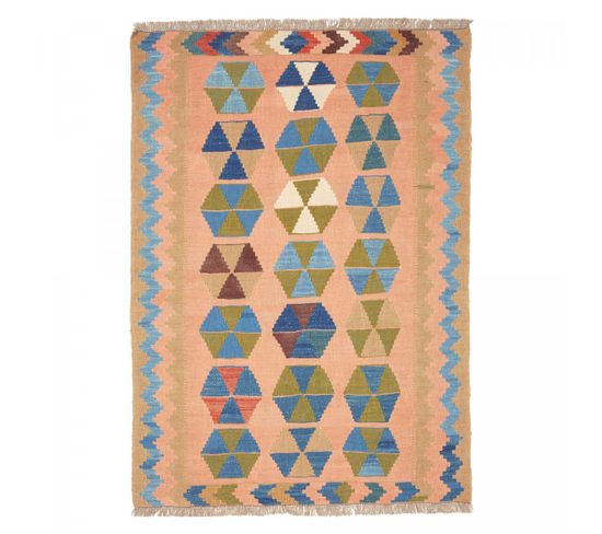 Tapis D'orient 105x150 Kilim Kashgai 22 Orange, Bleu, Vert