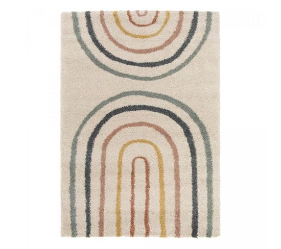 Tapis Shaggy 80x150 Rectangle Tissé Bleu Et Beige Motif Géométrique Aurora 4