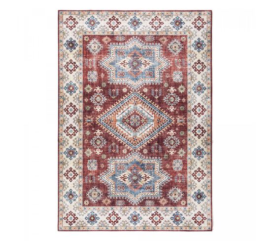 Tapis Grand Salon 200x290 Tissé Rouge Et Crème Rectangle Motif Oriental Vivace 2