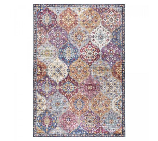 Tapis Salle à Manger 160x230 Tissé Violet Et Gris Rectangle Motif Ethnique