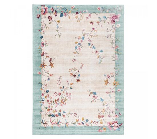 Tapis Grand Salon 200x290 Tissé Rose Et Bleu Rectangle Motif Floral Vivace 7