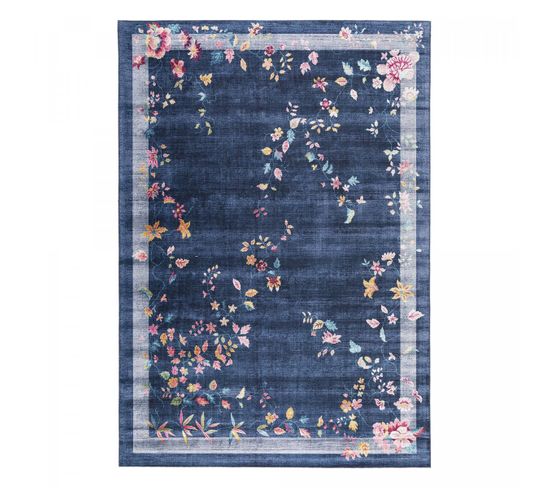 Tapis Salon 120x170 Tissé Bleu Et Rose Rectangle Motif Floral Vivace 8