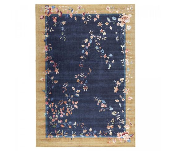 Tapis Salon 120x170 Tissé Beige Et Bleu Rectangle Motif Floral Vivace 7