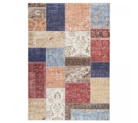 Tapis Salon 120x170 Tissé Beige Et Bleu Rectangle Motif Géométrique Vivace 9